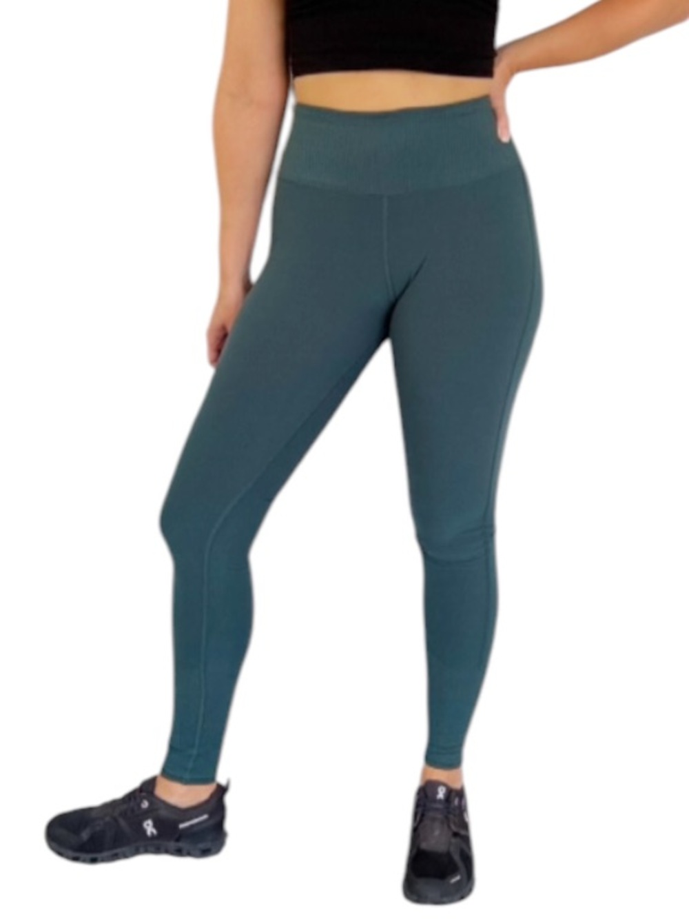 Alo Yoga dark forest green high rise rib trim full length leggings size small